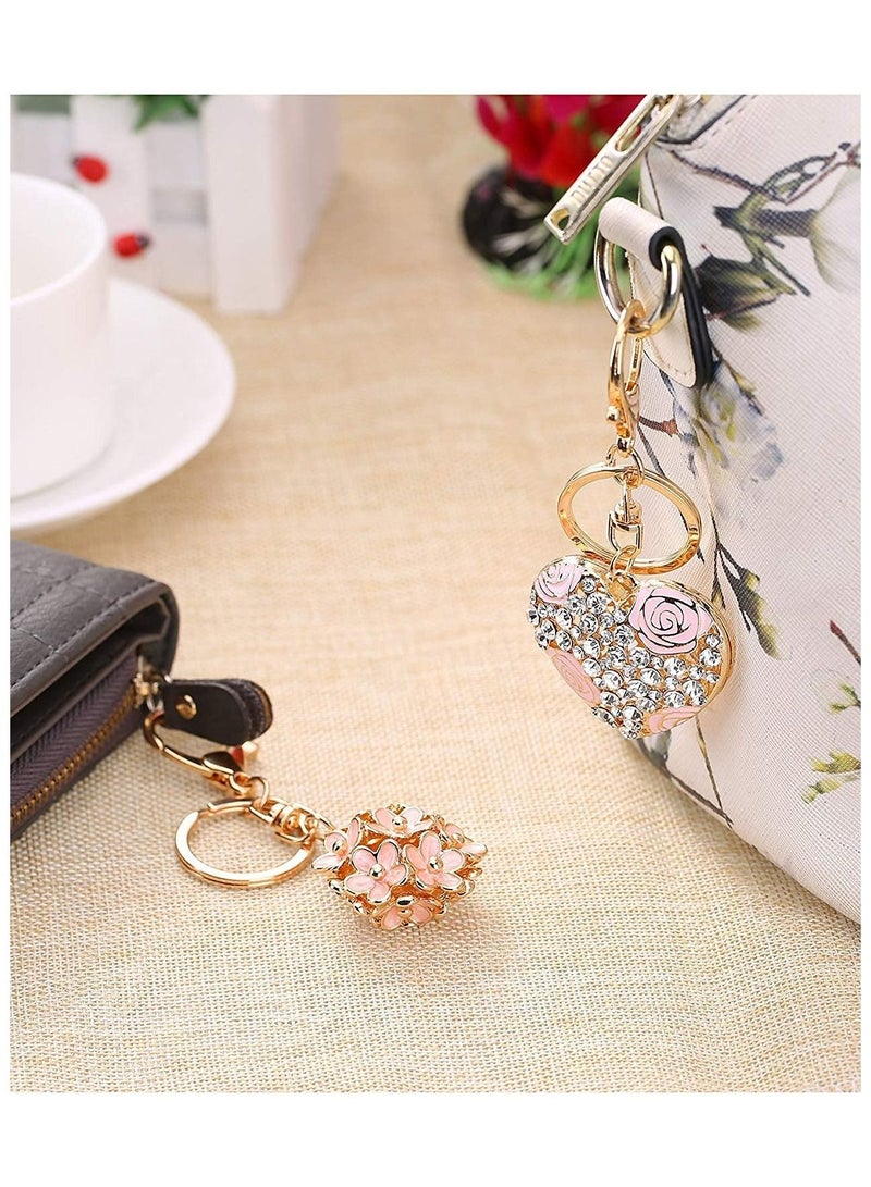Y&D Love Flower Keychain Flowers Ball Keychain and Sweet Heart Rose Crystal Keyring Multicolor Gift Pendant Creative Small Daisy Exquisite Women's Bag 2 Pieces (Pink) - Image 4