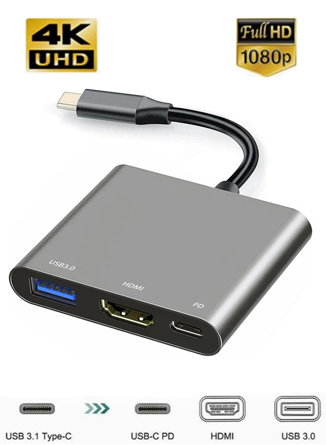 محول متعدد المنافذ من USB-C إلى HDMI مع منفذ شحن، محول HDMI إلى USB-C لتوصيل الشاشة بالكمبيوتر المحمول، محول USB-C إلى USB 3.0 بسرعة 10 جيجابت في الثانية، محول USB-C إلى HDMI بدقة 4K لأجهزة Mac وiPad Pro وMacBook وChromebook - Image 1