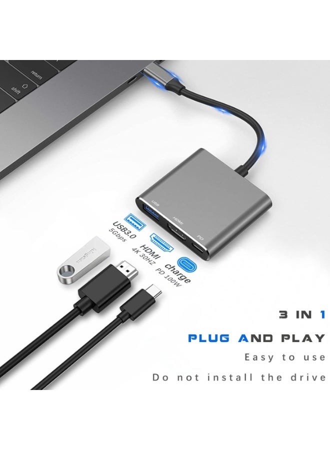 محول متعدد المنافذ من USB-C إلى HDMI مع منفذ شحن، محول HDMI إلى USB-C لتوصيل الشاشة بالكمبيوتر المحمول، محول USB-C إلى USB 3.0 بسرعة 10 جيجابت في الثانية، محول USB-C إلى HDMI بدقة 4K لأجهزة Mac وiPad Pro وMacBook وChromebook - Image 2
