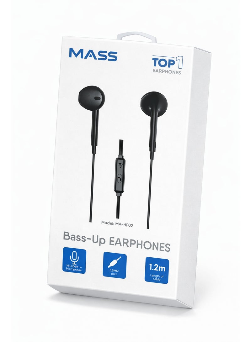 ماس سماعات أذن ماس، سماعات أذن داخلية مع ميكروفون موديل:MA-HF02، سماعات سلكية 3.5mm (أبيض) لأجهزة سامسونج - أوبو - شاومي - أونر - ضمان محلي لمدة عام - Image 1