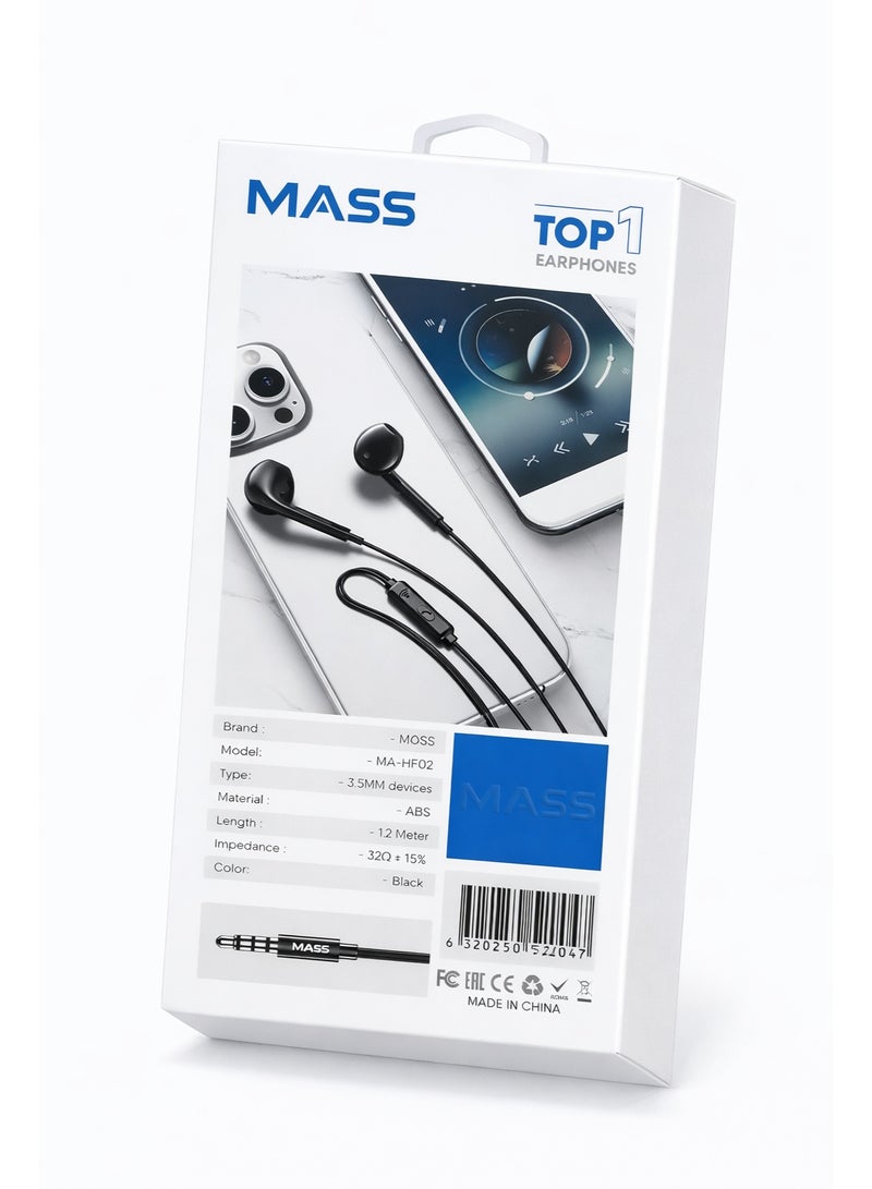 ماس سماعات أذن ماس، سماعات أذن داخلية مع ميكروفون موديل:MA-HF02، سماعات سلكية 3.5mm (أبيض) لأجهزة سامسونج - أوبو - شاومي - أونر - ضمان محلي لمدة عام - Image 2