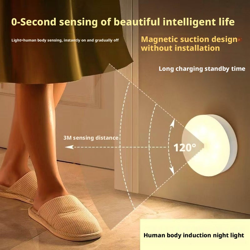 6W Magnetic Charging Motion Sensor Night Light, USB Rechargeable, Long Battery Life, Auto On/Off for Bedroom Cabinet - Image 2