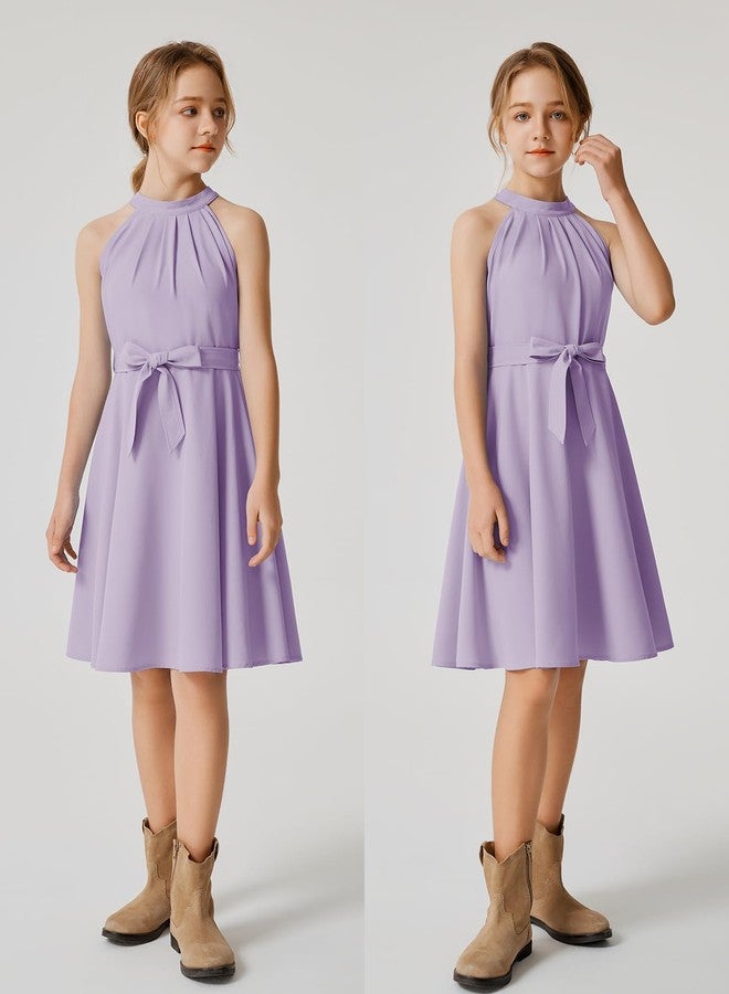 Quedoris Girls Halter Neck Sleeveless Belted Dress with Zipper Lavender 140Y - Image 2