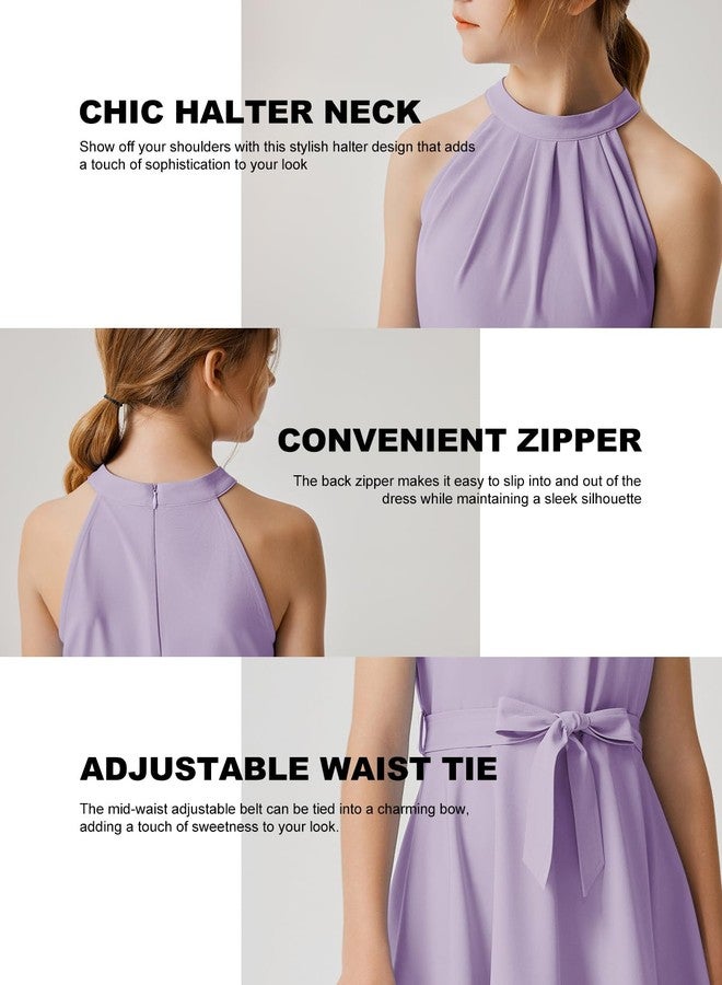 Quedoris Girls Halter Neck Sleeveless Belted Dress with Zipper Lavender 140Y - Image 5