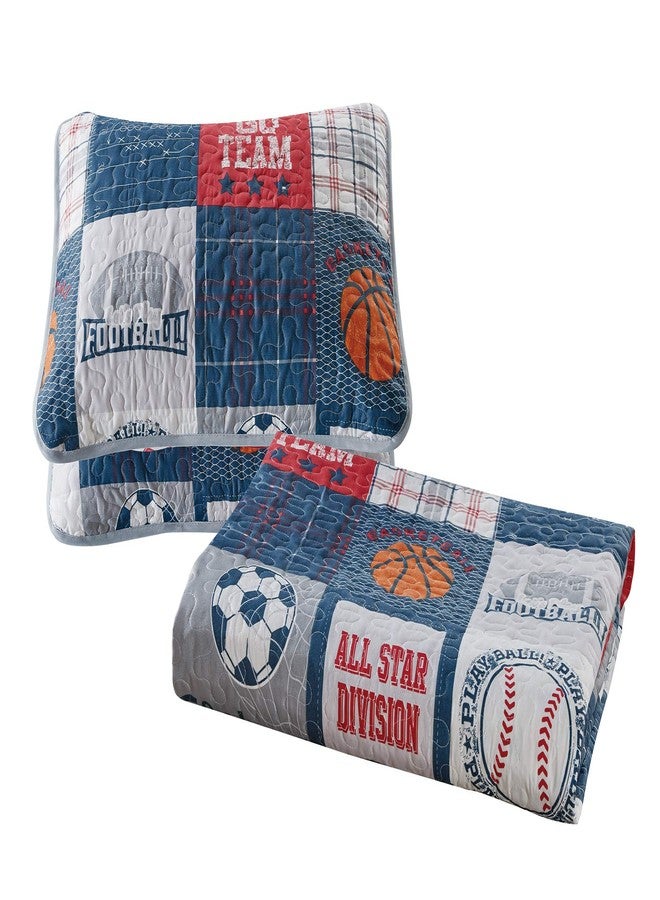 Linen Plus Bedspread Set Kids/Teens All Star Sport Basketball Soccer Baseball Football Plaid Patchwork Pattern Blue Red Grey Orange White # Go Team (Full/Queen) - Image 5