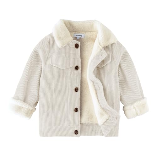 Volunboy Baby Boy Corduroy Jacket Toddler Fall Sherpa Lined Outerwear Kids Button Down Winter Coat (Beige, 12-15 Months) - Image 1