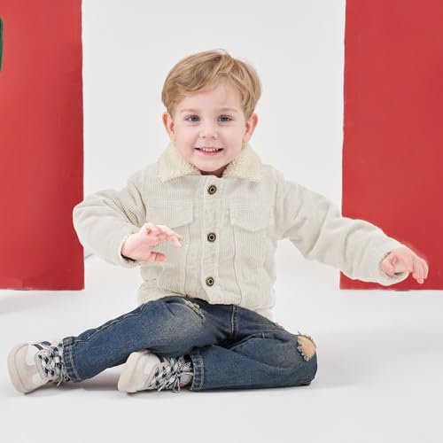 Volunboy Baby Boy Corduroy Jacket Toddler Fall Sherpa Lined Outerwear Kids Button Down Winter Coat (Beige, 12-15 Months) - Image 3