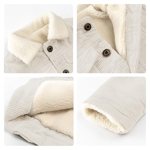 Volunboy Baby Boy Corduroy Jacket Toddler Fall Sherpa Lined Outerwear Kids Button Down Winter Coat (Beige, 12-15 Months) - Image 4