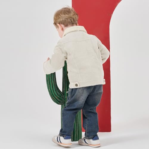 Volunboy Baby Boy Corduroy Jacket Toddler Fall Sherpa Lined Outerwear Kids Button Down Winter Coat (Beige, 12-15 Months) - Image 5