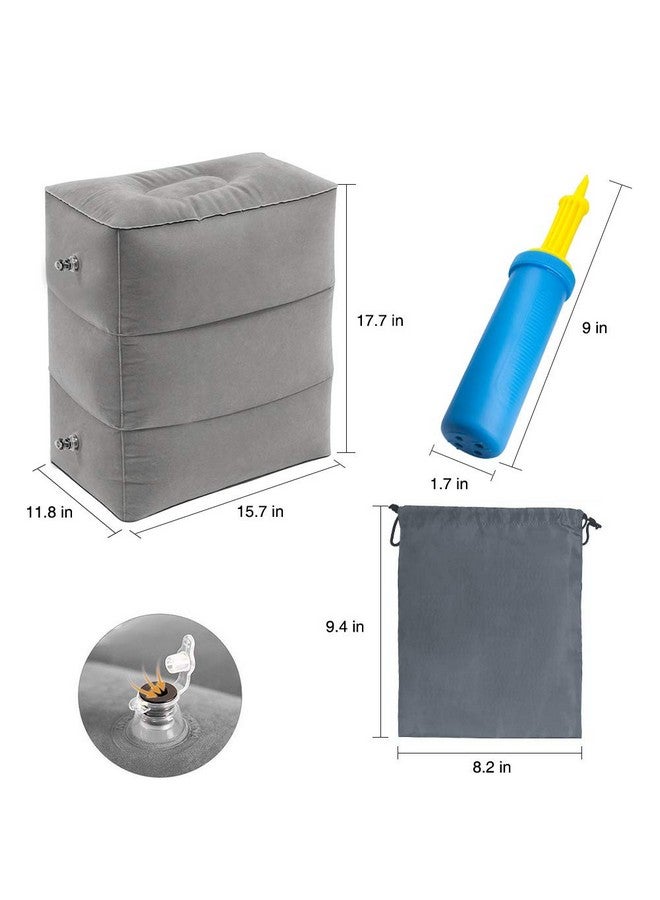 ZIQIAN Inflatable Travel Foot Rest Pillow Portable Adjustable Three Layers Height Foot Stool for Airplanes, Cars, Home, Trains, Office to Lay Down or Sleep on Long Flights with Pump ‚Ä¶ (Grey) - Image 2