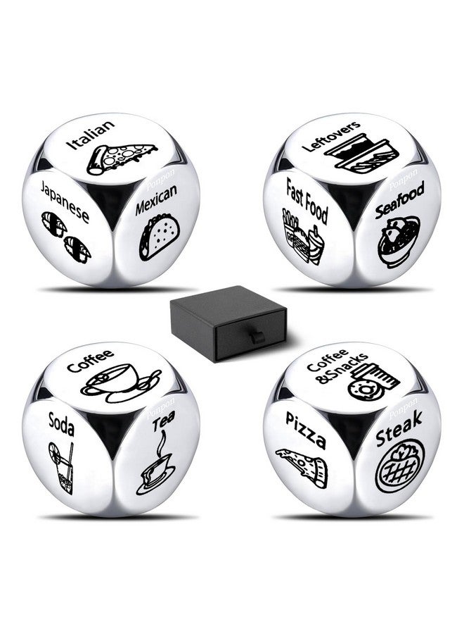 Ponpon 4Pcs Food Decision Dice, Metal Food Dice Game, Funny Gift For Couples Girlfriend Boyfriend Wife Husband On Anniversary Valentines Day Birthday Date Night - Image 1