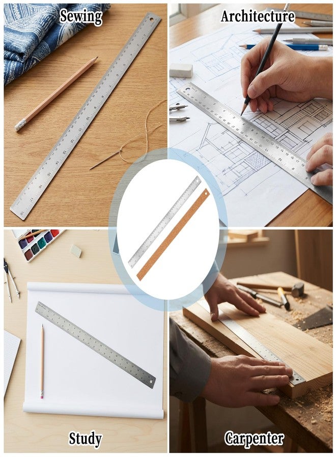 Psyqtsuary Metal Ruler 18 Inch - Stainless Steel Metal Ruler with Cork Backing Non-Slip Rulers with Inch and Centimeters Prevent Ink Leakage for School Office Drawing Engineering Tools - Image 4