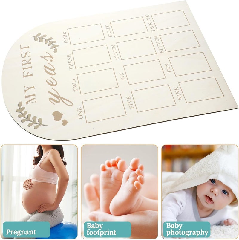 إطار صور تذكاري من MAGICLULU لمرحلة عمر 12 شهرًا، إطار خشبي لعرض الصور المتعلقة بمراحل نمو الطفل في السنة الأولى، مناسب لتزيين غرفة الأطفال - Image 3