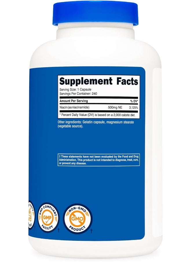 Nutricost - Niacinamide Vitamin B3 500mg, 240 Capsules - Non-GMO, Gluten-free, Flush - Image 1