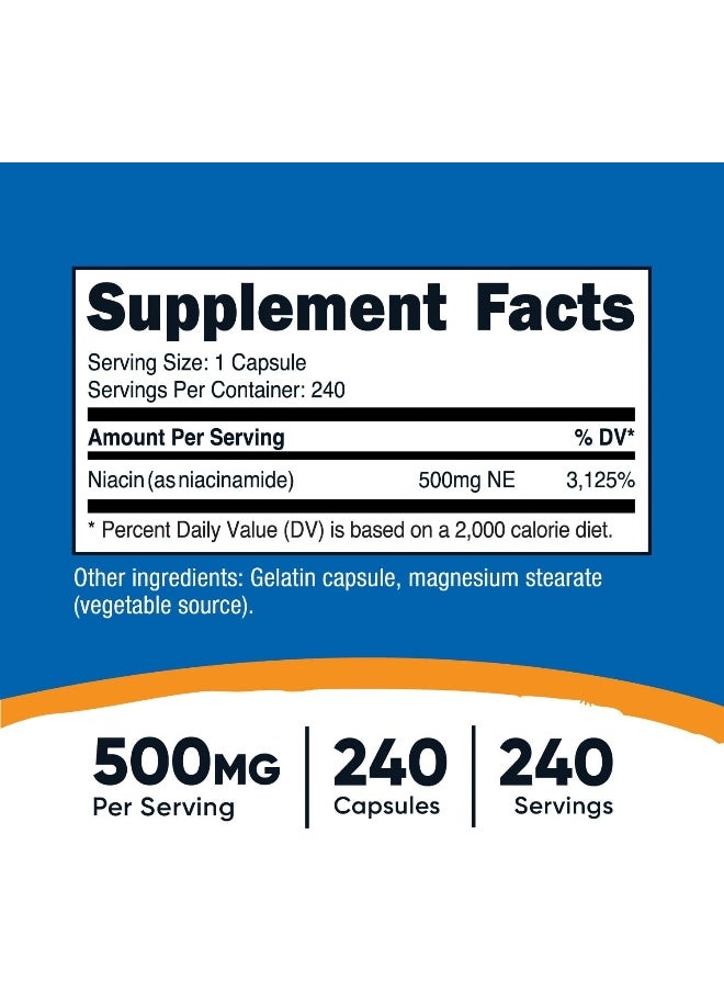 Nutricost - Niacinamide Vitamin B3 500mg, 240 Capsules - Non-GMO, Gluten-free, Flush - Image 1