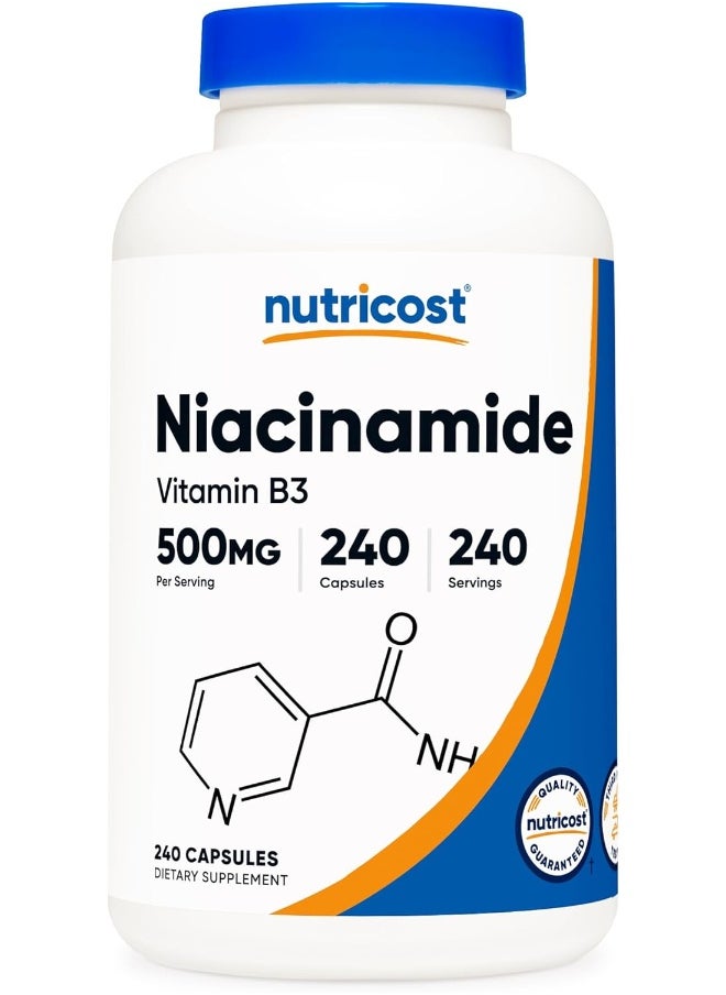 Nutricost - Niacinamide Vitamin B3 500mg, 240 Capsules - Non-GMO, Gluten-free, Flush - Image 1
