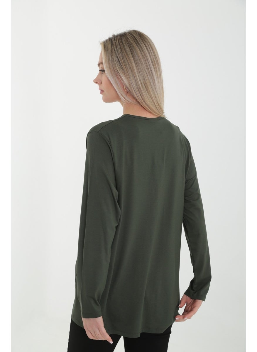 KMK Kombin - Mother's V-Neck Embroidered and Double Pocket Viscose Combed Cotton Cardigan - Image 1