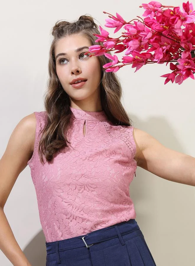 طوكيو توكيز High Neck Lace Insert Top by Styli
