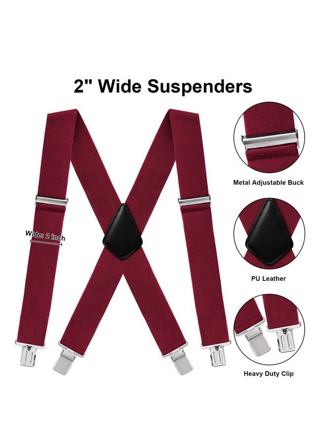 Fasker Mens Suspenders X-Back Wide Adjustable Solid Straight Heavy Duty Clip Suspenders for Men Women, 05 Wine Red(2 Inch Wide), One size - Image 3