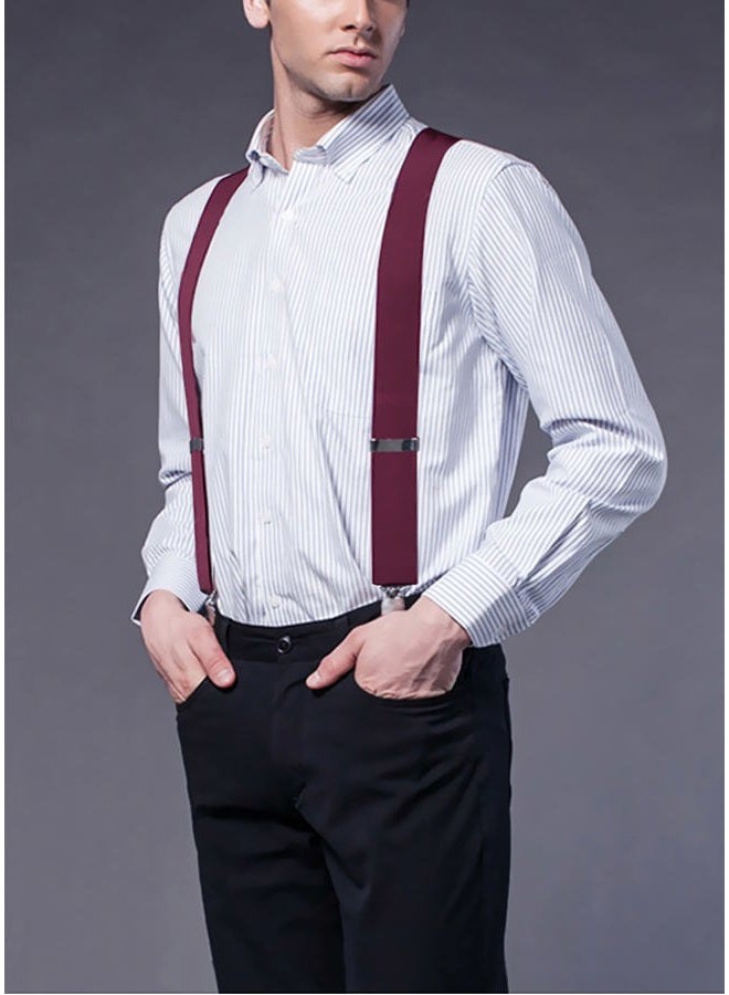 Fasker Mens Suspenders X-Back Wide Adjustable Solid Straight Heavy Duty Clip Suspenders for Men Women, 05 Wine Red(2 Inch Wide), One size - Image 5