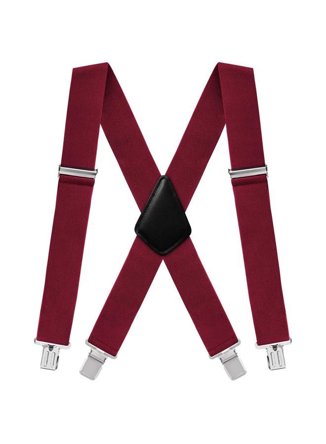 Fasker Mens Suspenders X-Back Wide Adjustable Solid Straight Heavy Duty Clip Suspenders for Men Women, 05 Wine Red(2 Inch Wide), One size - Image 1