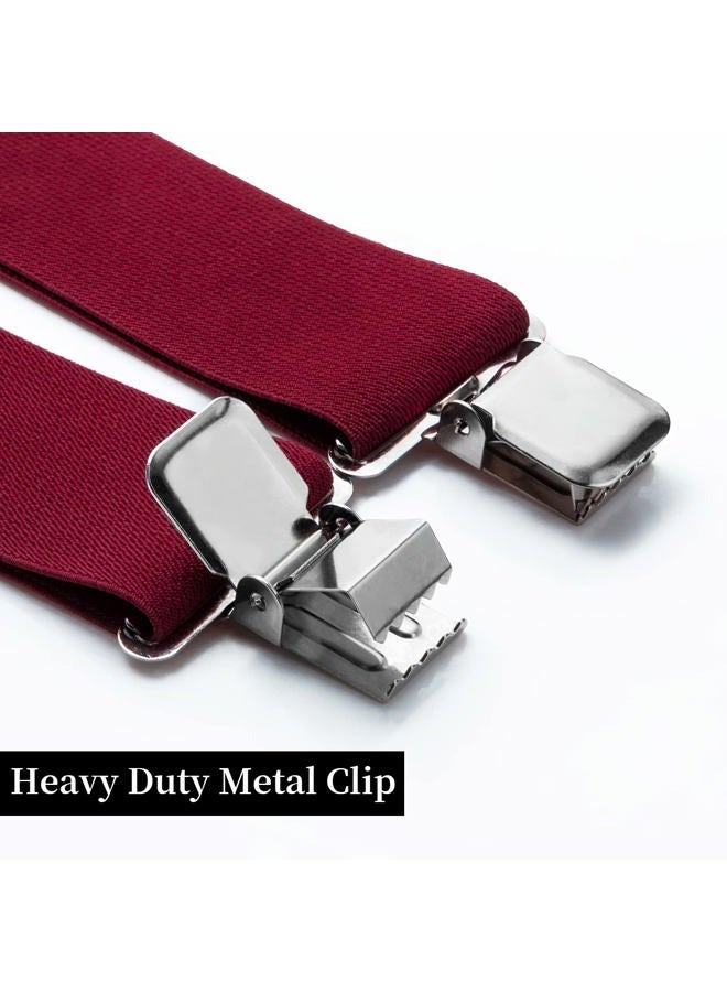 Fasker Mens Suspenders X-Back Wide Adjustable Solid Straight Heavy Duty Clip Suspenders for Men Women, 05 Wine Red(2 Inch Wide), One size - Image 4