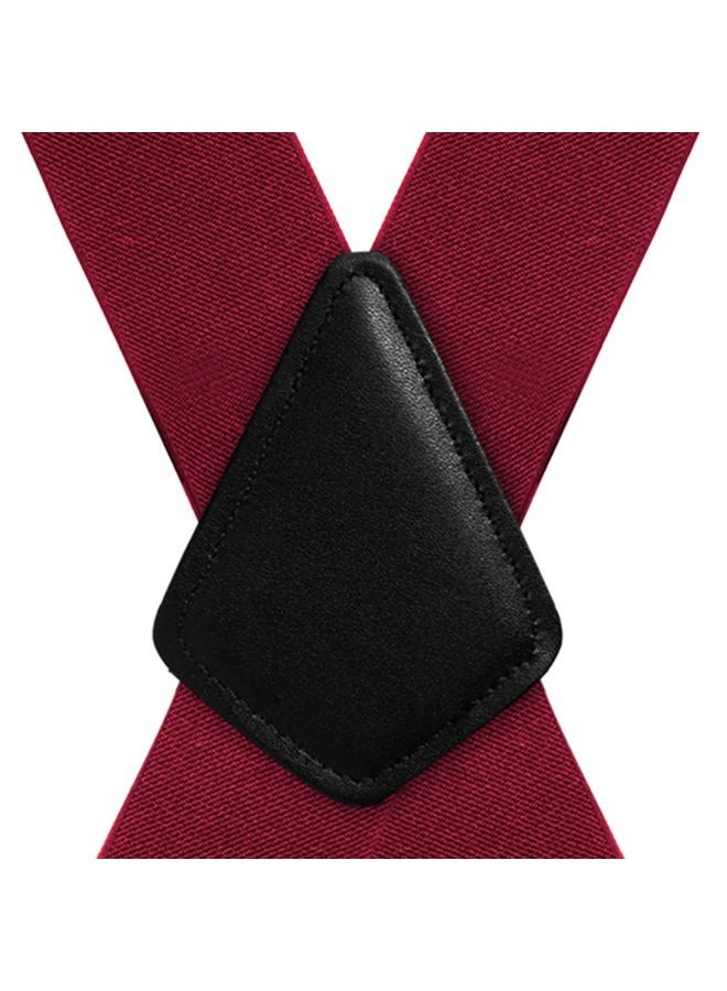Fasker Mens Suspenders X-Back Wide Adjustable Solid Straight Heavy Duty Clip Suspenders for Men Women, 05 Wine Red(2 Inch Wide), One size - Image 2