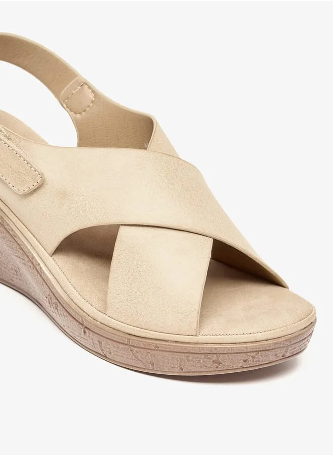Le Confort Womens Solid Slip-On Wedge Sandals With Hook And Loop Closure
