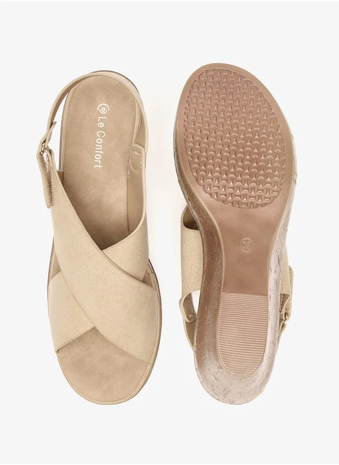 Le Confort Womens Solid Slip-On Wedge Sandals With Hook And Loop Closure