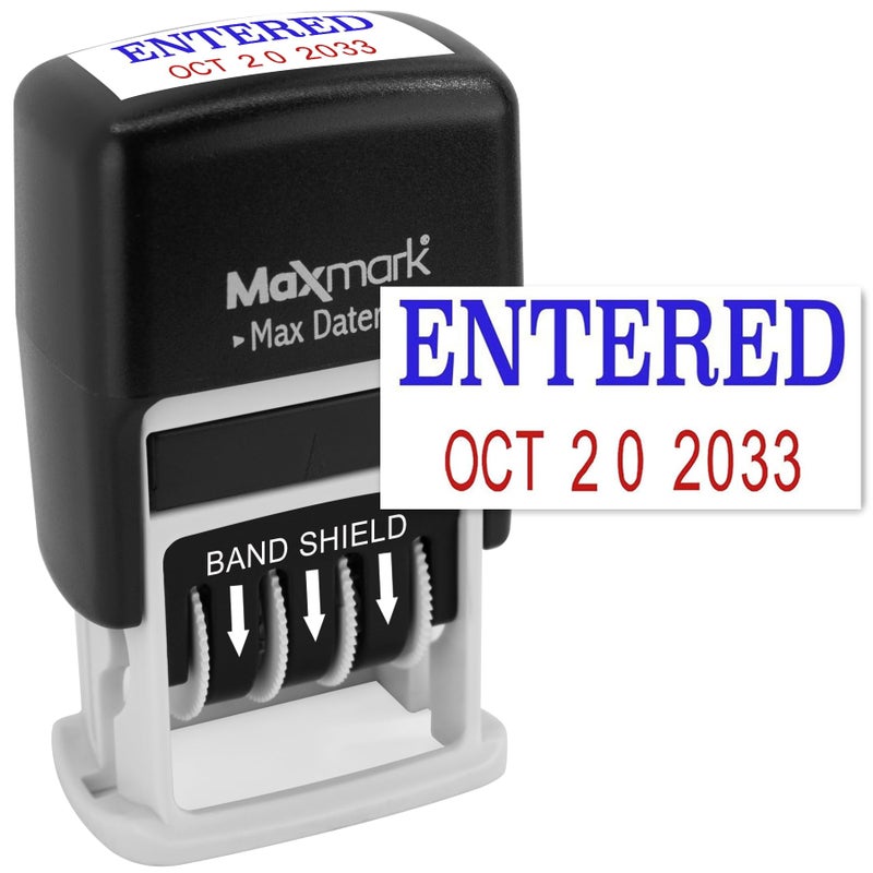 MaxMark SelfInking Rubber Date Office Stamp with Entered Phrase Blue Ink  Date RED Ink Max Dater II 12Year Band