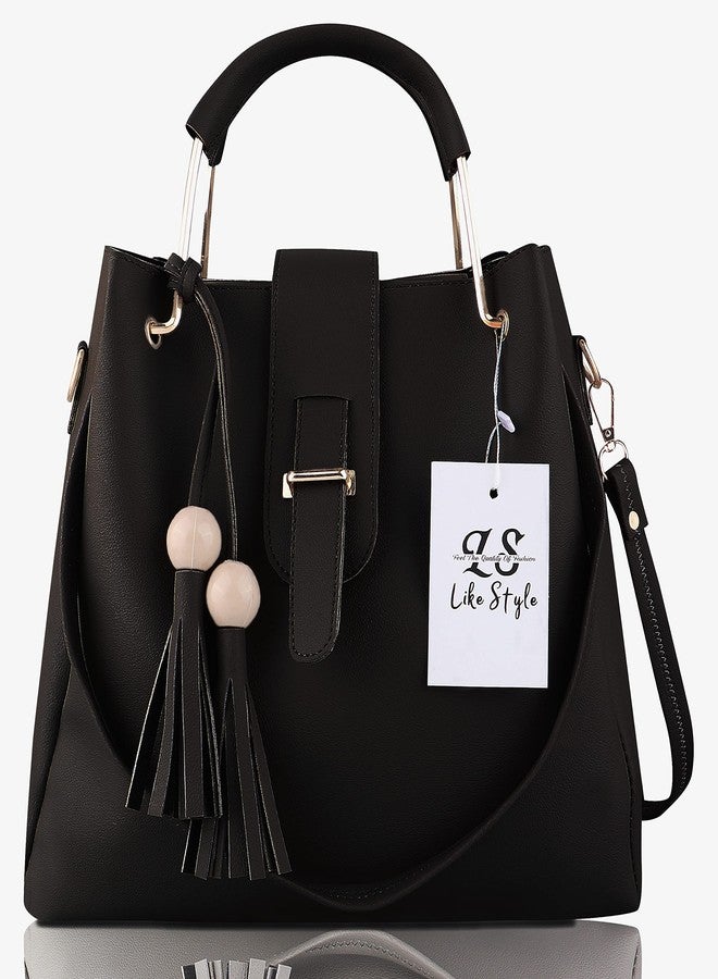 LIKE STYLE women hand bags Pu rexine flap closure casual formal ladies shoulder bag pack of 3 (Black) - Image 2