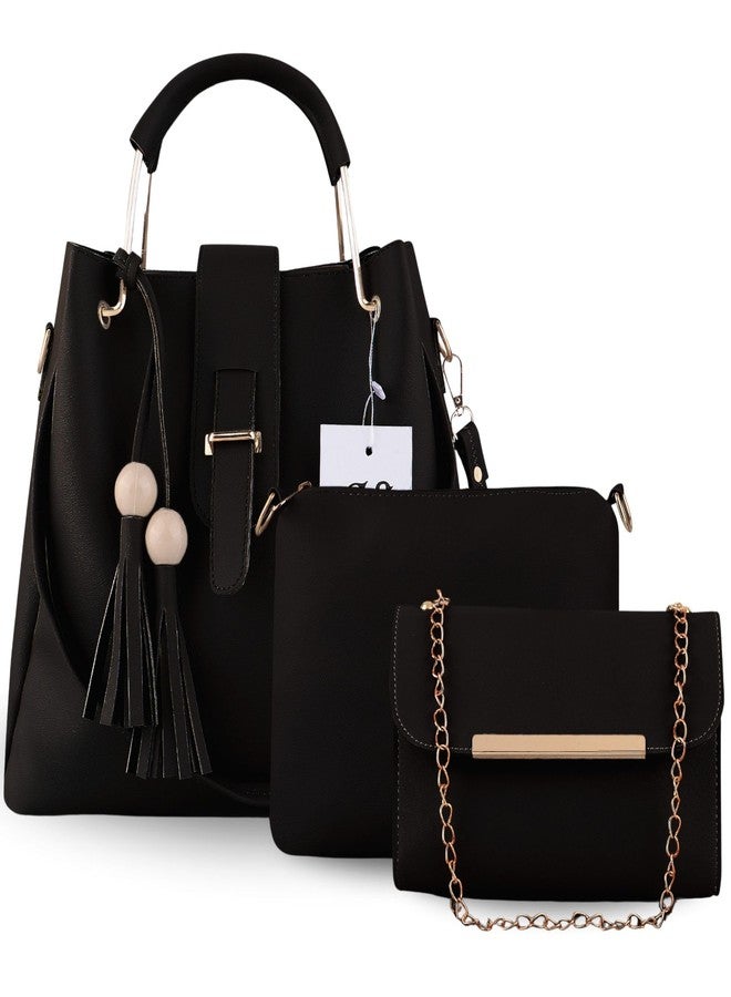 LIKE STYLE women hand bags Pu rexine flap closure casual formal ladies shoulder bag pack of 3 (Black) - Image 1