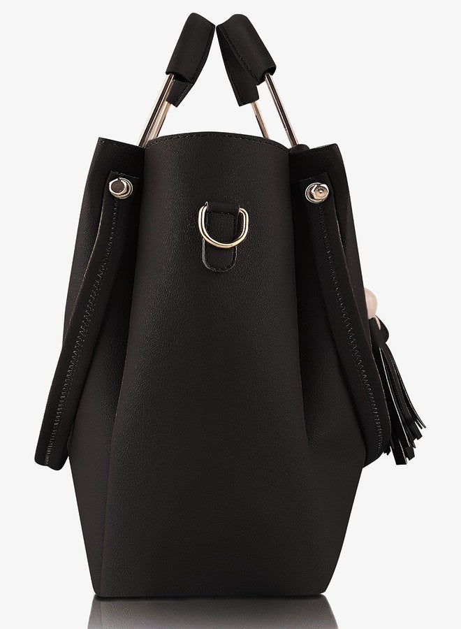 LIKE STYLE women hand bags Pu rexine flap closure casual formal ladies shoulder bag pack of 3 (Black) - Image 4