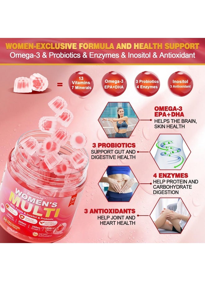 EnvyCure Sugar-Free Womens Multivitamin Gummies, Methylated Multivitamin for Women/w Omega-3, Calcium, Enzymes & Probiotic, Vitamin A, C, D3, Folate, Biotin, Inositol - Skin, Hair Growth, Immune, Bone - Vegan  - Image 4