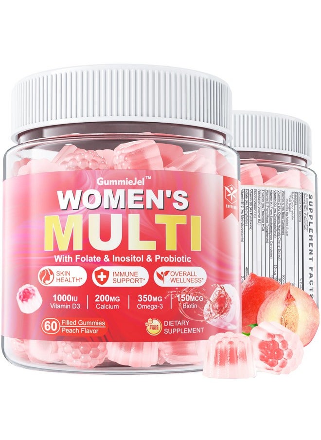 EnvyCure Sugar-Free Womens Multivitamin Gummies, Methylated Multivitamin for Women/w Omega-3, Calcium, Enzymes & Probiotic, Vitamin A, C, D3, Folate, Biotin, Inositol - Skin, Hair Growth, Immune, Bone - Vegan  - Image 1