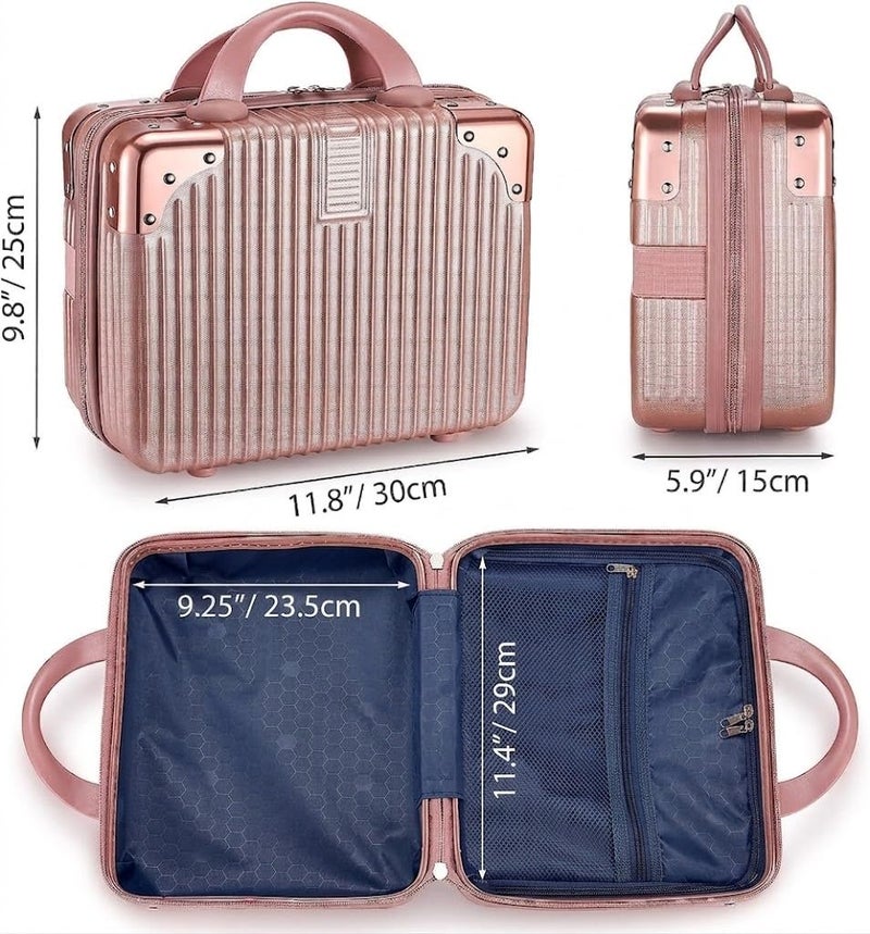 FALMAGU Portable Hard Shell Cosmetic Bag Travel Case, Small Travel Hand Luggage with Elastic Band, Mini Abs Carrying Makeup Case Suitcase,Small Suitcase (B-Rose Gold) - Image 2