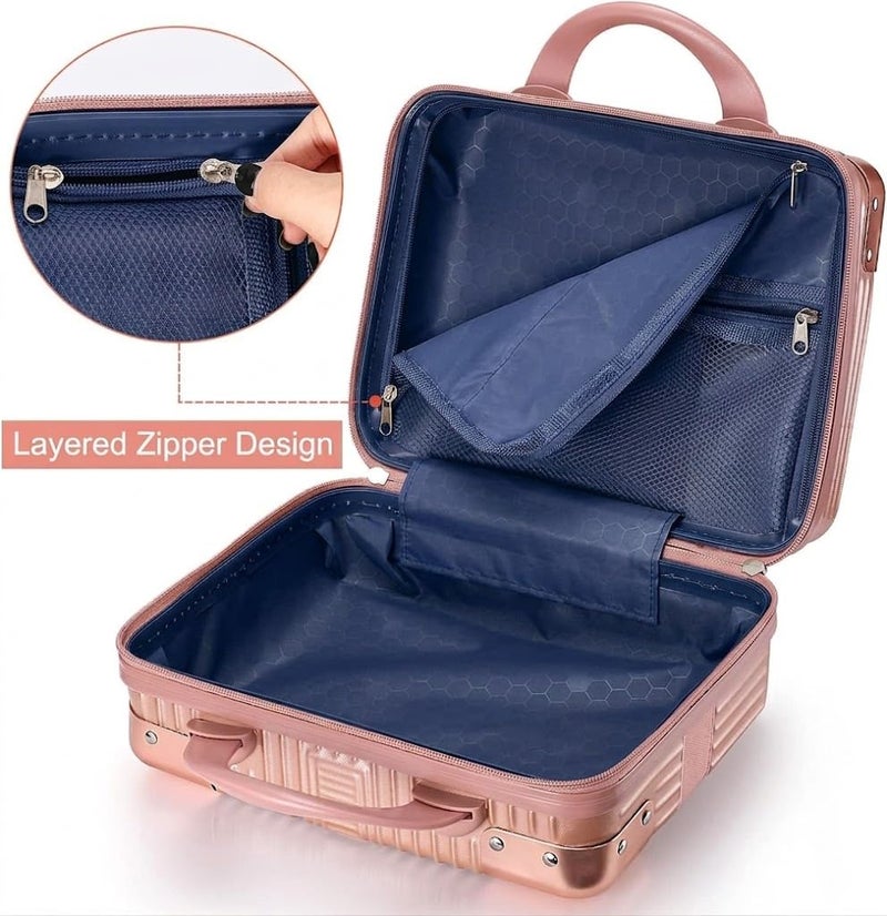 FALMAGU Portable Hard Shell Cosmetic Bag Travel Case, Small Travel Hand Luggage with Elastic Band, Mini Abs Carrying Makeup Case Suitcase,Small Suitcase (B-Rose Gold) - Image 5