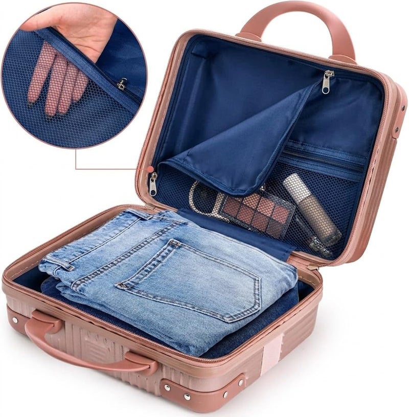 FALMAGU Portable Hard Shell Cosmetic Bag Travel Case, Small Travel Hand Luggage with Elastic Band, Mini Abs Carrying Makeup Case Suitcase,Small Suitcase (B-Rose Gold) - Image 4