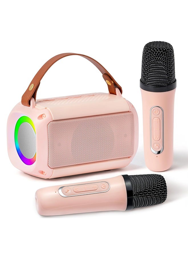 Bluetooth Speaker with 2 Wireless Microphones Smart Karaoke Machine with DSP Noise Reduction LED Light Bluetooth Speaker Music Player for Kids & Adults  Singing Machine Karaoke Bluetooth Speaker Suitable for Party Conference Wedding Pink - Image 1
