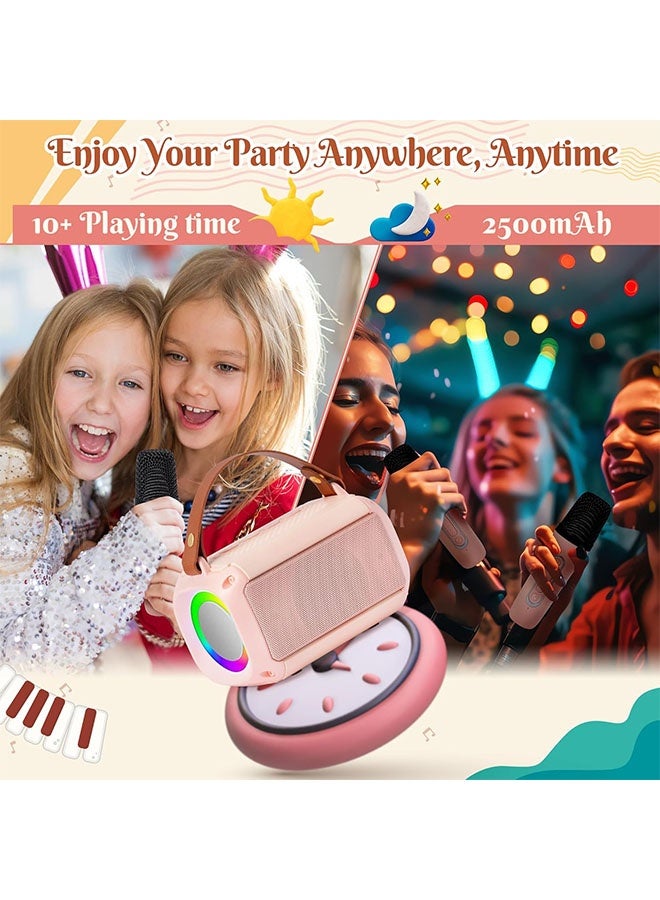 Bluetooth Speaker with 2 Wireless Microphones Smart Karaoke Machine with DSP Noise Reduction LED Light Bluetooth Speaker Music Player for Kids & Adults  Singing Machine Karaoke Bluetooth Speaker Suitable for Party Conference Wedding Pink - Image 3