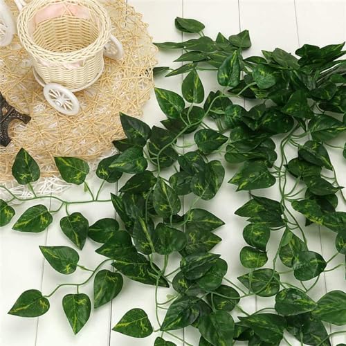 Dekorly Artificial Green Leaf Vine Money Plant Hanging, Artificial Ivy Leaves, Artificial Creeper Leaf Vine, Artificial Ivy Foliage, Ivy Wall Decor,Roof Decor | Each Plant 6 Feet (Orange & Green, 8) - Image 5