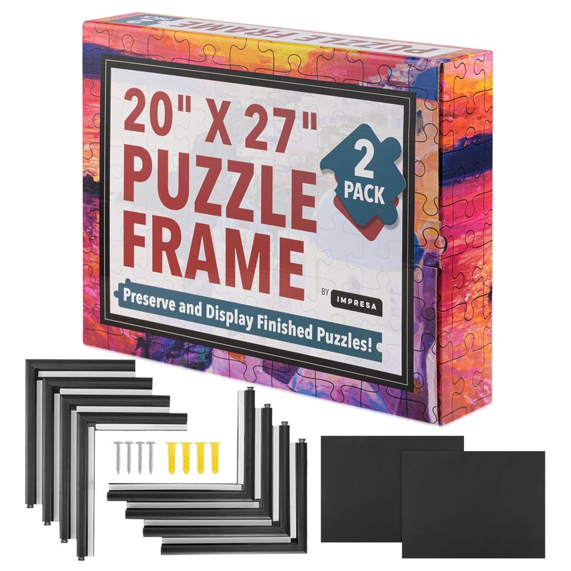 Impresa Jigsaw Puzzle Display Frame Kit - 2-Pack 20x27 in Black - Easy Snap-Together Puzzle Board Backing - Versatile Wall Hanging & Art Display - Fits 1000 Piece Frame - Image 1