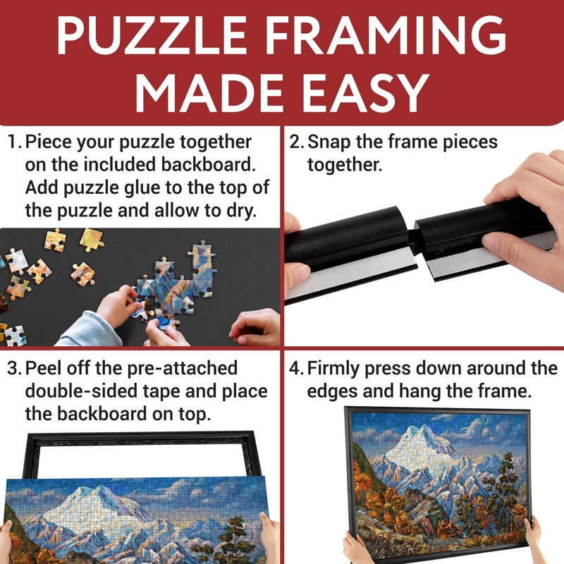 Impresa Jigsaw Puzzle Display Frame Kit - 2-Pack 20x27 in Black - Easy Snap-Together Puzzle Board Backing - Versatile Wall Hanging & Art Display - Fits 1000 Piece Frame - Image 4