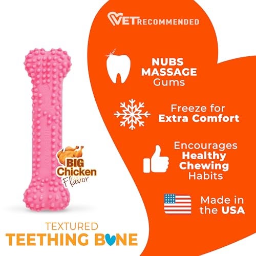 Nylabone Textured Teething Bone Puppy Chew Toy, Chicken Flavor, Pink, X-Small - Up to 15 lbs (1 Count) - Image 4
