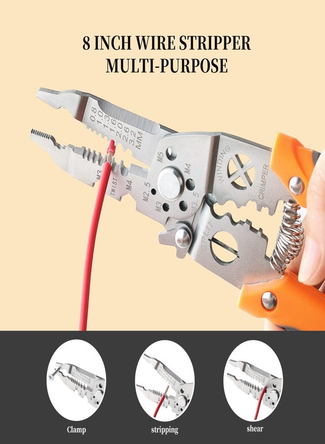 MONGSEW Wire Stripper Cutter, MONGSEW 8 inch Stainless Steel Wire Stripping Tool, Multi-Function Hand Tool (10-22AWG) - Image 3