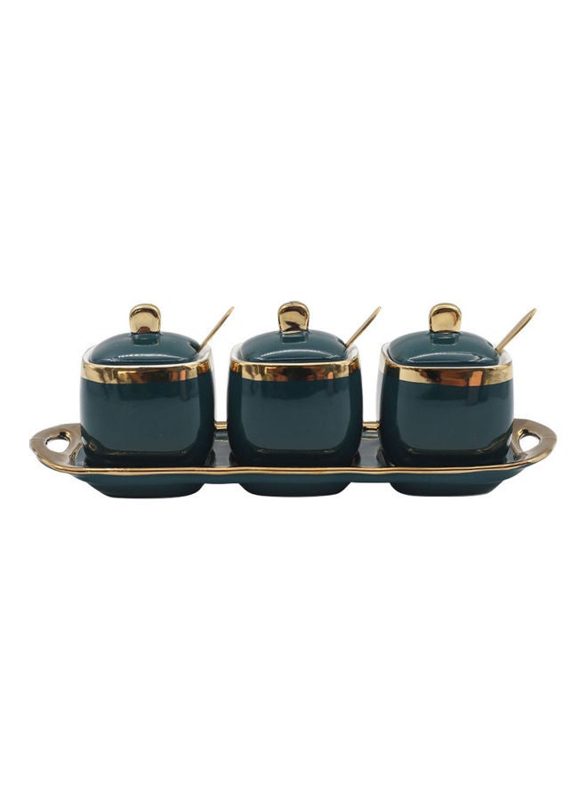 Arabest 4-Piece Ceramic Spice Jar Set Gold/Green 32.7x11x10cm - Image 1