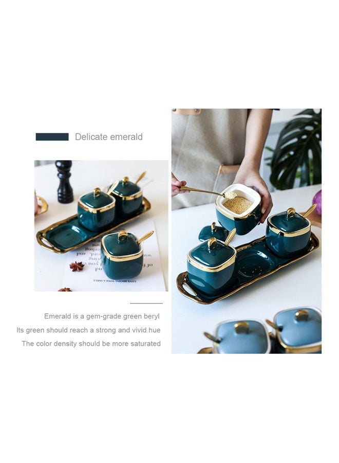 Arabest 4-Piece Ceramic Spice Jar Set Gold/Green 32.7x11x10cm - Image 5