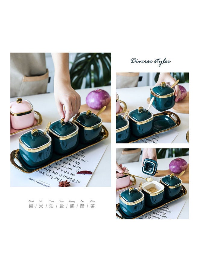 Arabest 4-Piece Ceramic Spice Jar Set Gold/Green 32.7x11x10cm - Image 3
