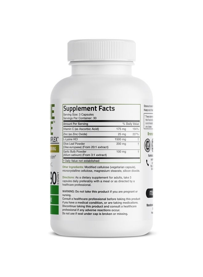 Bronson L-Lysine Defense Immune Support Complex 1500 MG L-Lysine Plus Olive Leaf, Garlic, Vitamin C and Zinc - Non-GMO, 90 Vegetarian Capsules - Image 4