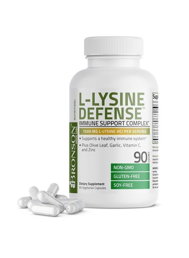Bronson L-Lysine Defense Immune Support Complex 1500 MG L-Lysine Plus Olive Leaf, Garlic, Vitamin C and Zinc - Non-GMO, 90 Vegetarian Capsules - Image 3